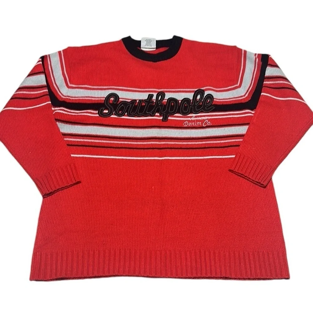 Vintage Y2K Mens South Pole Denim Co Red White Black Size XL Logo Spell Out